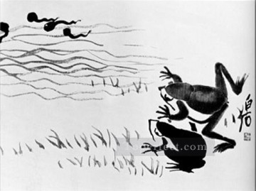 Baishi Painting - Qi Baishi frogs and tadpoles traditional Chinese